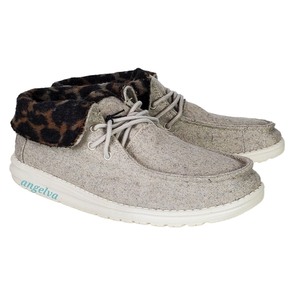 NWB Hey Dude britt wool blend ankle high fold booties cream cheetah size 10 - Picture 2 of 13